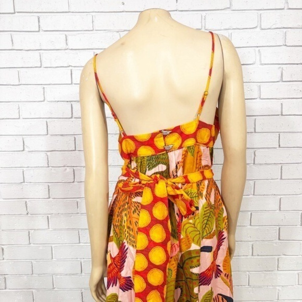 Farm Rio Summer Dream Ruffle  Print Maxi Dress Red Yellow Green |  Size Large - Picture 6 of 11